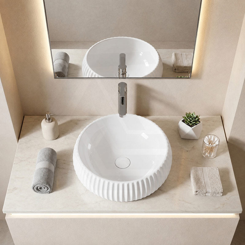 Lukka Round Fluted Above Counter Basin Ceramic 400x400x140mm - In Various Colour