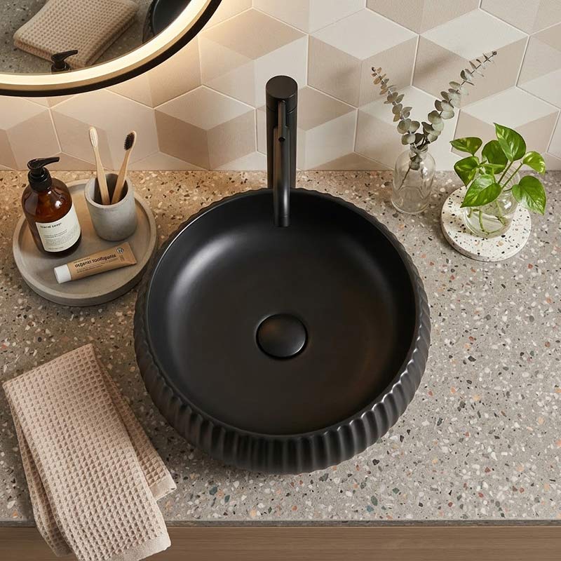 Lukka Round Fluted Above Counter Basin Ceramic 400x400x140mm - In Various Colour