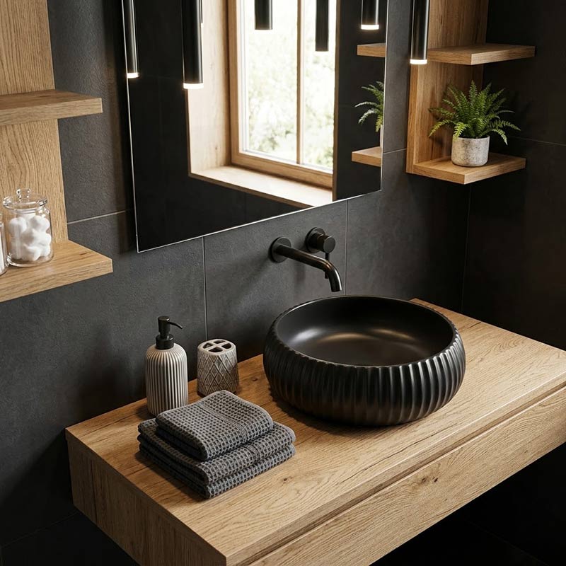 Lukka Round Fluted Above Counter Basin Ceramic 400x400x140mm - In Various Colour