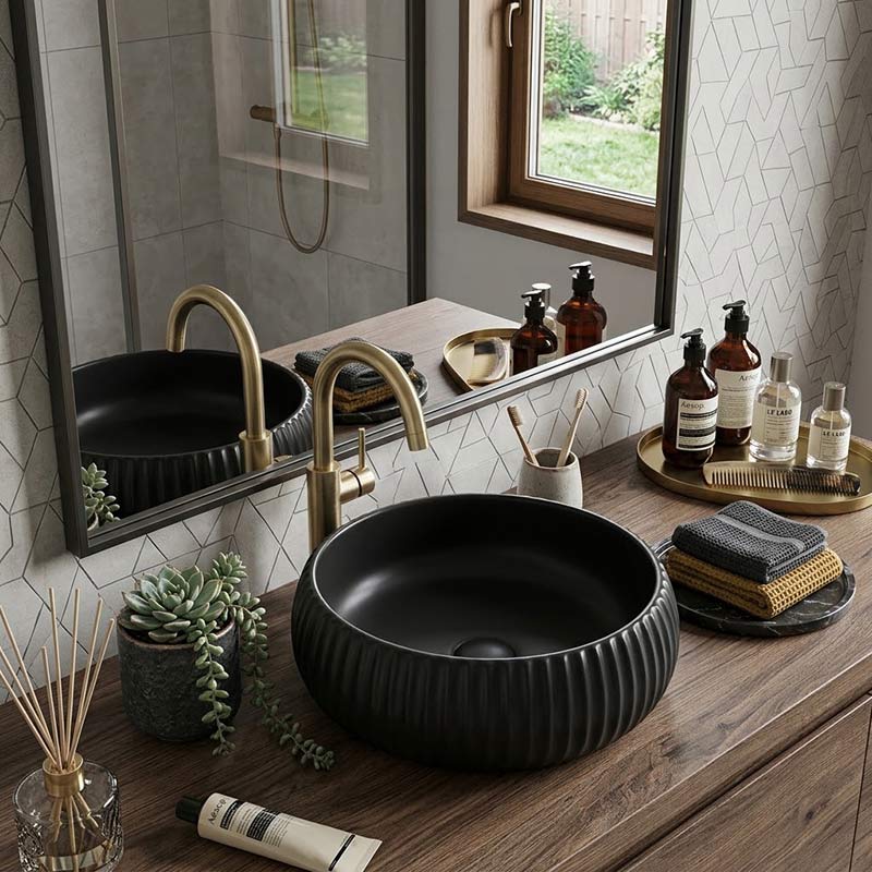 Lukka Round Fluted Above Counter Basin Ceramic 400x400x140mm - In Various Colour