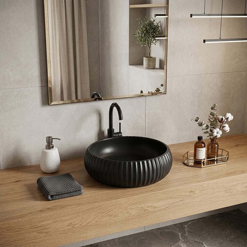 Lukka Round Fluted Above Counter Basin Ceramic 400x400x140mm - In Various Colour