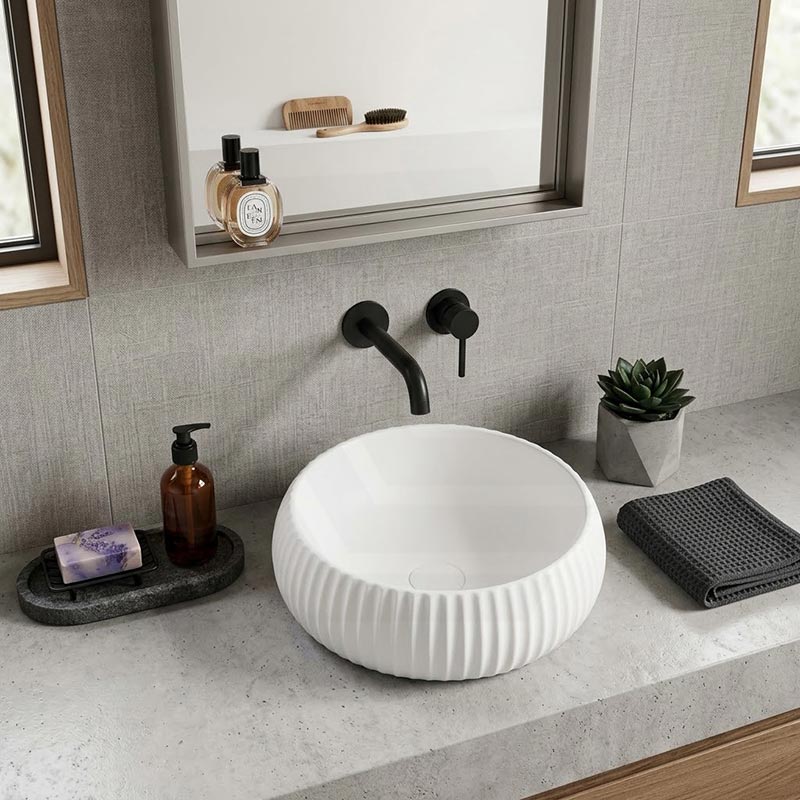 Lukka Round Fluted Above Counter Basin Ceramic 400x400x140mm - In Various Colour