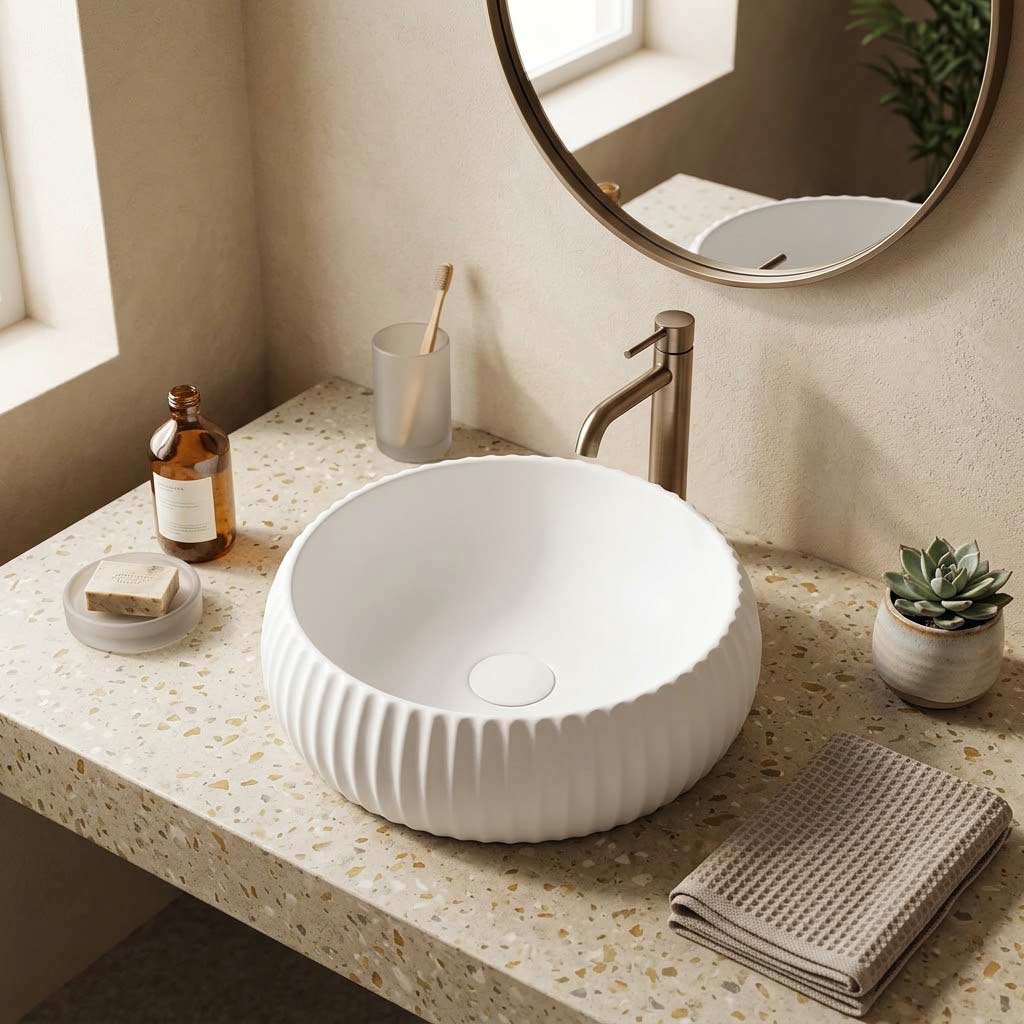 Lukka Round Fluted Above Counter Basin Ceramic 400x400x140mm - In Various Colour