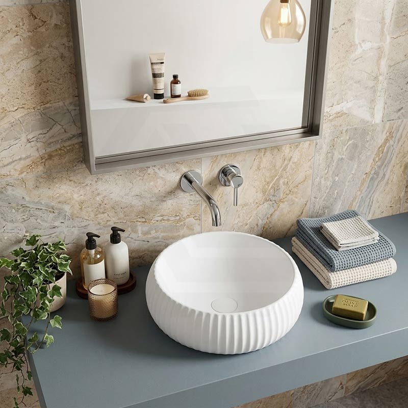 Lukka Round Fluted Above Counter Basin Ceramic 400x400x140mm - In Various Colour
