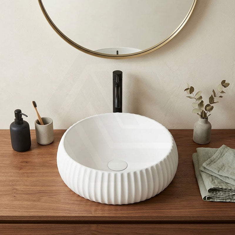 Lukka Round Fluted Above Counter Basin Ceramic 400x400x140mm - In Various Colour