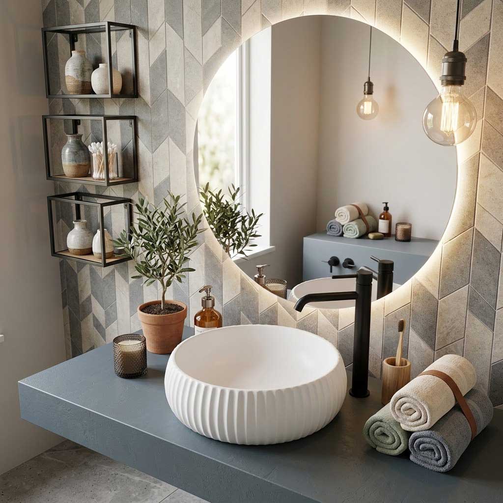 Lukka Round Fluted Above Counter Basin Ceramic 400x400x140mm - In Various Colour
