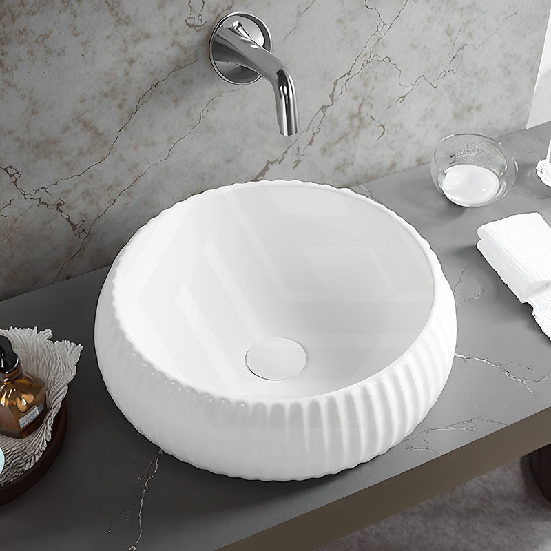 Lukka Round Fluted Above Counter Basin Ceramic 400x400x140mm - In Various Colour