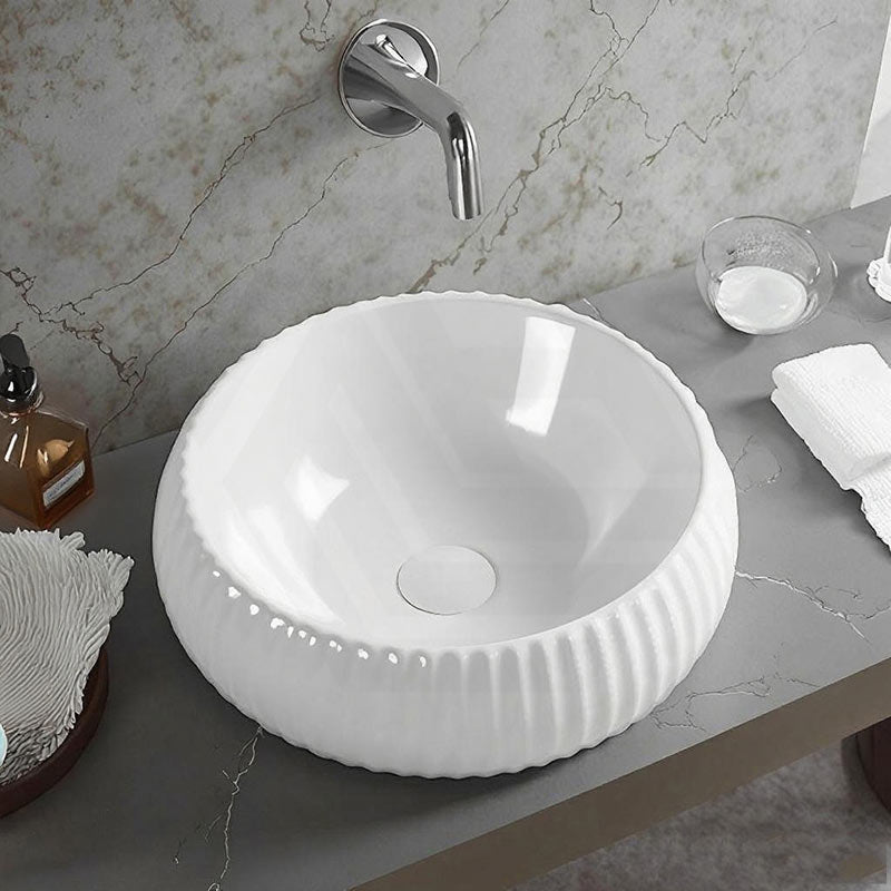 Lukka Round Fluted Above Counter Basin Ceramic 400x400x140mm - In Various Colour