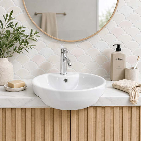Lukka Orbi Ceramic Semi-Recessed Basin with Overflow 430x430x160mm - Gloss White