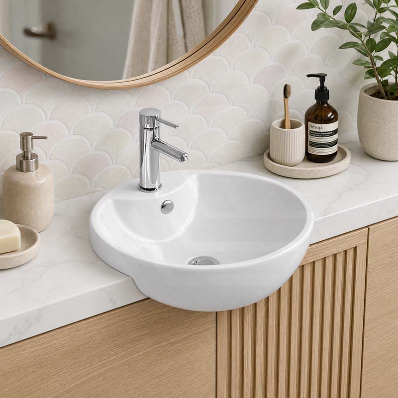 Lukka Orbi Ceramic Semi-Recessed Basin with Overflow 430x430x160mm - Gloss White