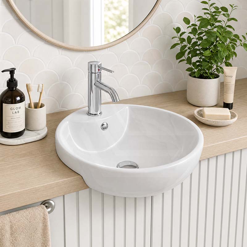 Lukka Orbi Ceramic Semi-Recessed Basin with Overflow 430x430x160mm - Gloss White