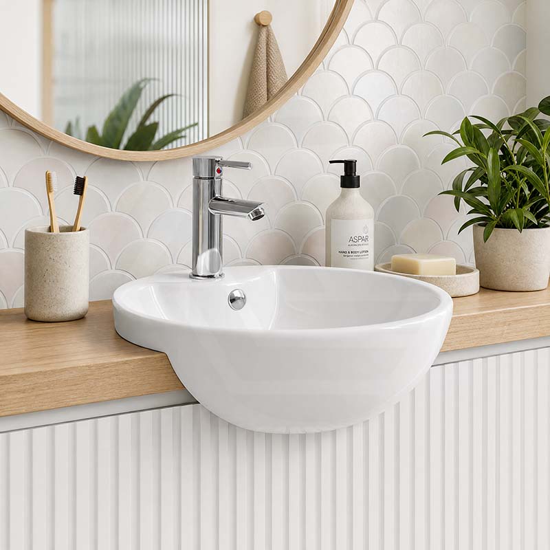 Lukka Orbi Ceramic Semi-Recessed Basin with Overflow 430x430x160mm - Gloss White