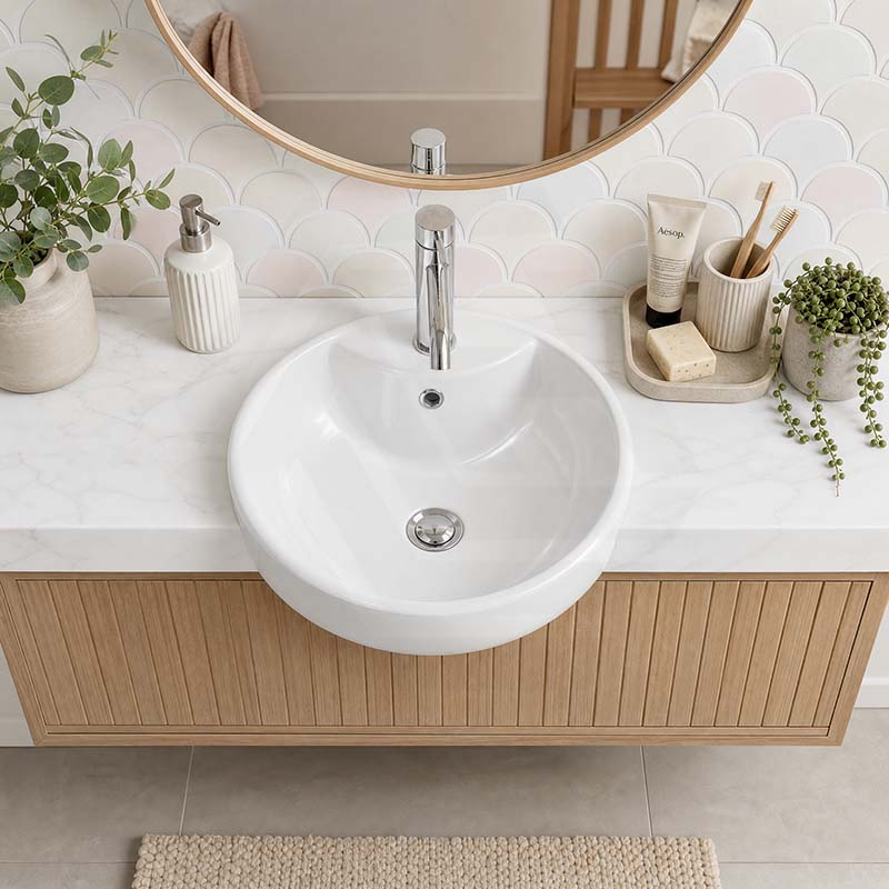 Lukka Orbi Ceramic Semi-Recessed Basin with Overflow 430x430x160mm - Gloss White