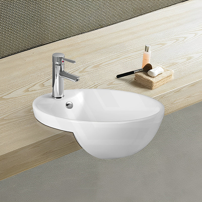 Lukka Orbi 430x430x160mm Gloss White Ceramic Semi-Recessed Basin with Overflow
