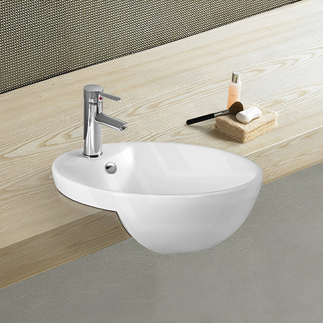 Lukka Orbi 430x430x160mm Gloss White Ceramic Semi-Recessed Basin with Overflow