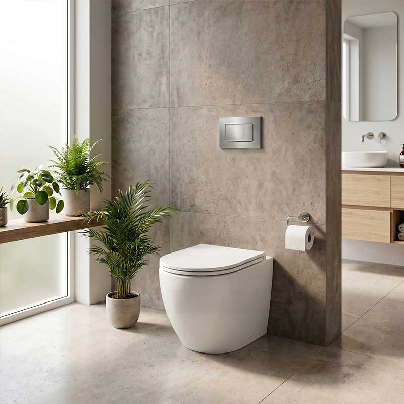 Lukka Procida Rimless Wall Faced Toilet with R&T Inwall Cistern & Buttons - Gloss White