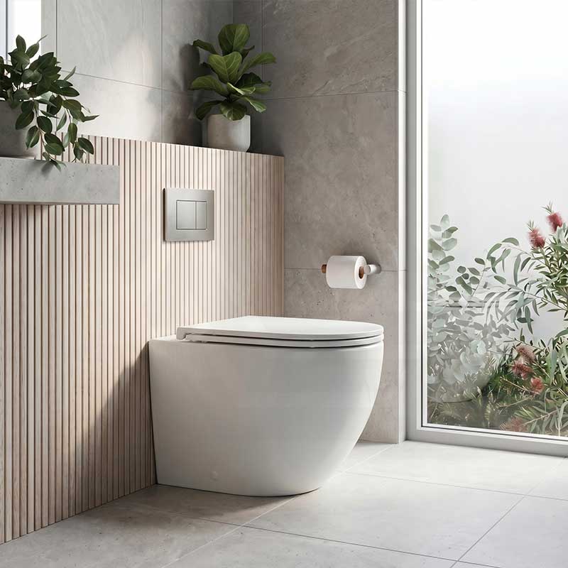 Lukka Procida Rimless Wall Faced Toilet with R&T Inwall Cistern & Buttons - Gloss White