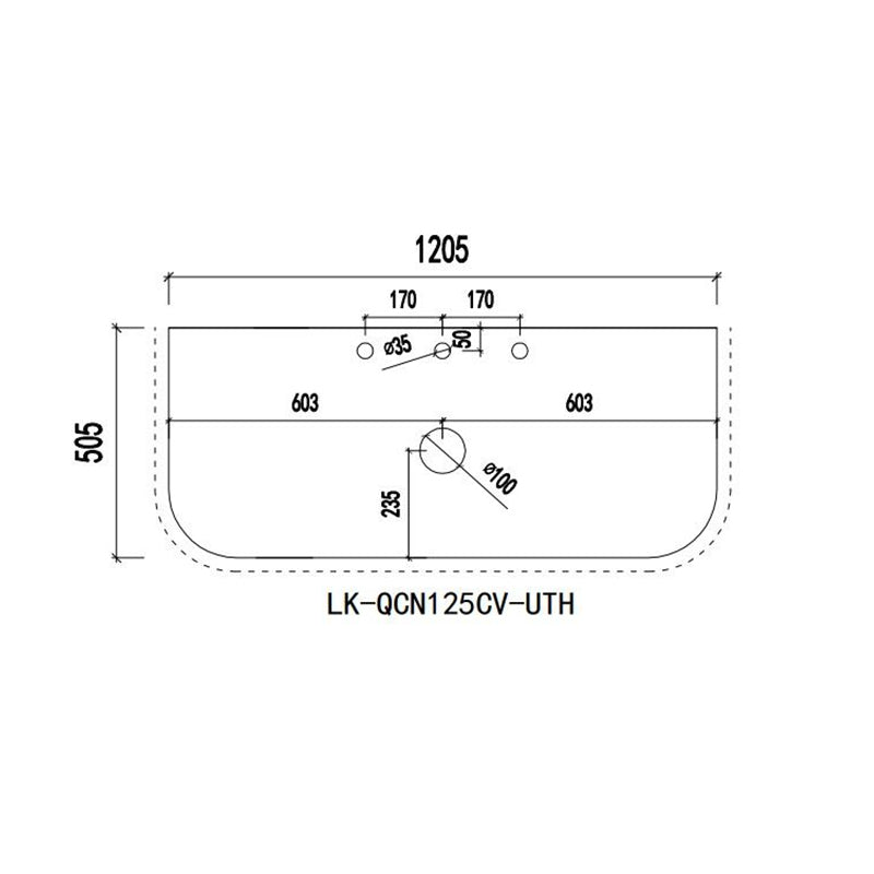 Lukka 20mm Thick Calacatta Night Curved Edge Zero Silica Engineer Stone Top with Center Waste Hole,  12 /10/2 O'clock Semi Drilled Tap Hole Available 605-1805mm
