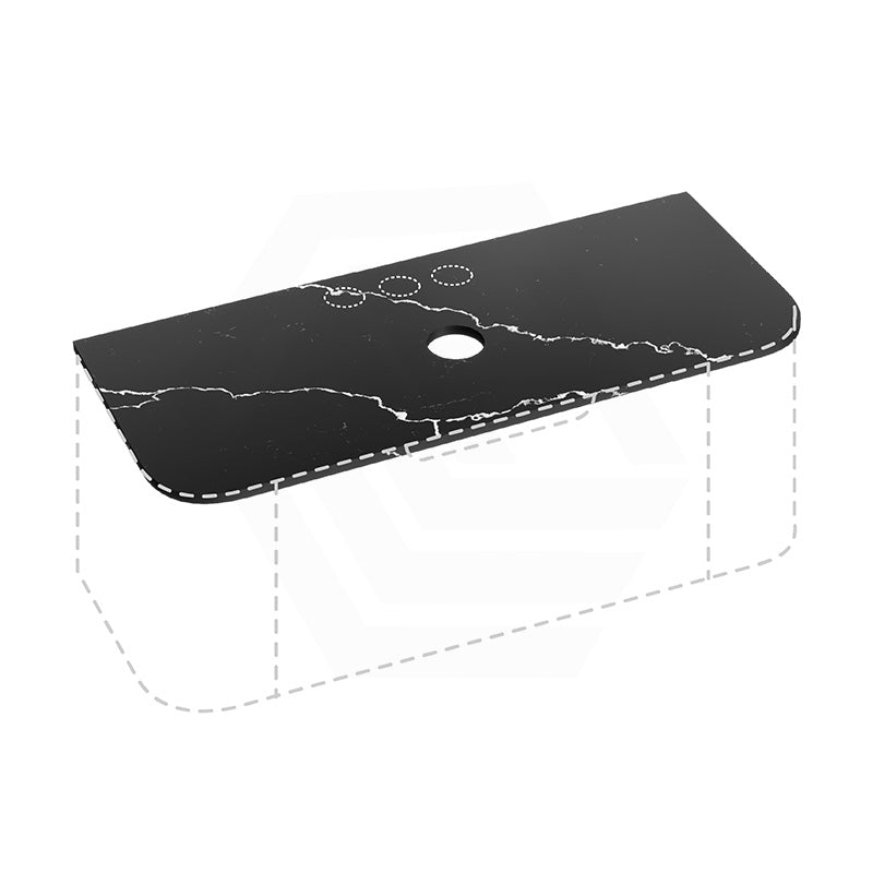 Lukka 20mm Thick Calacatta Night Curved Edge Zero Silica Engineer Stone Top with Center Waste Hole,  12 /10/2 O'clock Semi Drilled Tap Hole Available 605-1805mm