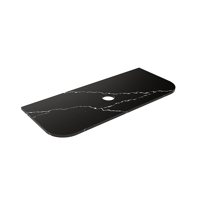 Lukka 20mm Thick Calacatta Night Curved Edge Zero Silica Engineer Stone Top with Center Waste Hole,  12 /10/2 O'clock Semi Drilled Tap Hole Available 605-1805mm