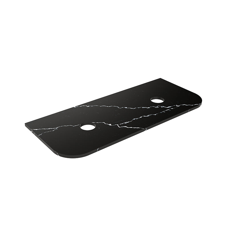 Lukka 20mm Thick Calacatta Night Curved Edge Zero Silica Engineer Stone Top with Center Waste Hole,  12 /10/2 O'clock Semi Drilled Tap Hole Available 605-1805mm