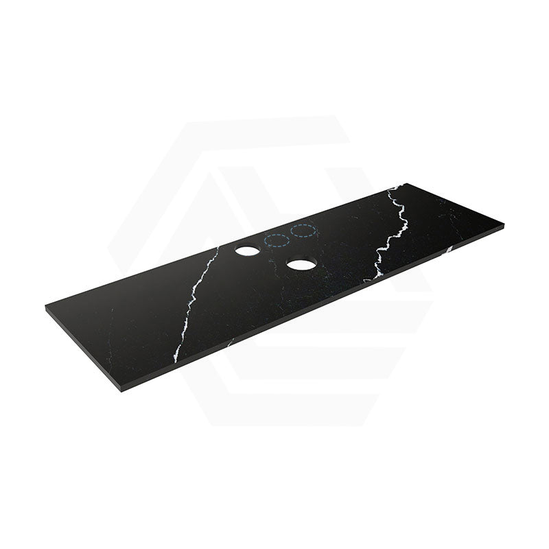 Lukka 20mm Thick Calacatta Night Zero Silica Engineer Stone Top with Center Waste Hole,  12 /10/2 O'clock Semi Drilled Tap Hole Available 605-1505mm