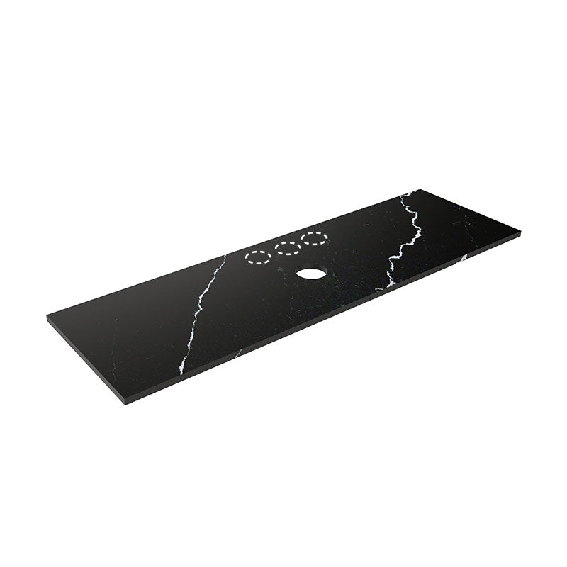 Lukka 20mm Thick Calacatta Night Zero Silica Engineer Stone Top with Center Waste Hole,  12 /10/2 O'clock Semi Drilled Tap Hole Available 605-1505mm