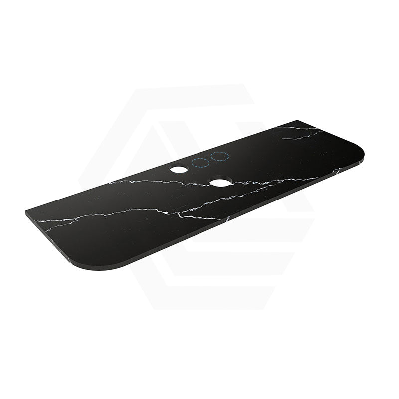 Lukka 20mm Thick Calacatta Night Curved Edge Zero Silica Engineer Stone Top with Center Waste Hole,  12 /10/2 O'clock Semi Drilled Tap Hole Available 605-1805mm