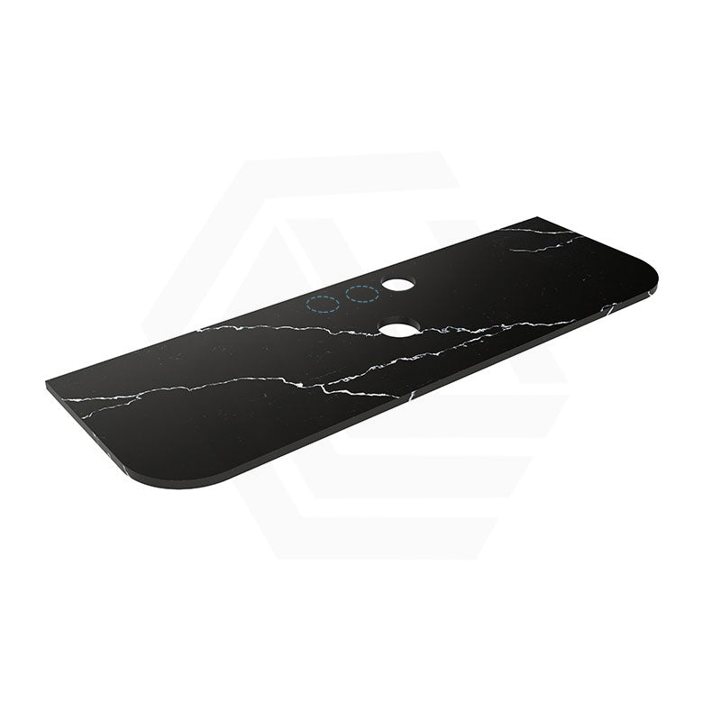 Lukka 20mm Thick Calacatta Night Curved Edge Zero Silica Engineer Stone Top with Center Waste Hole,  12 /10/2 O'clock Semi Drilled Tap Hole Available 605-1805mm