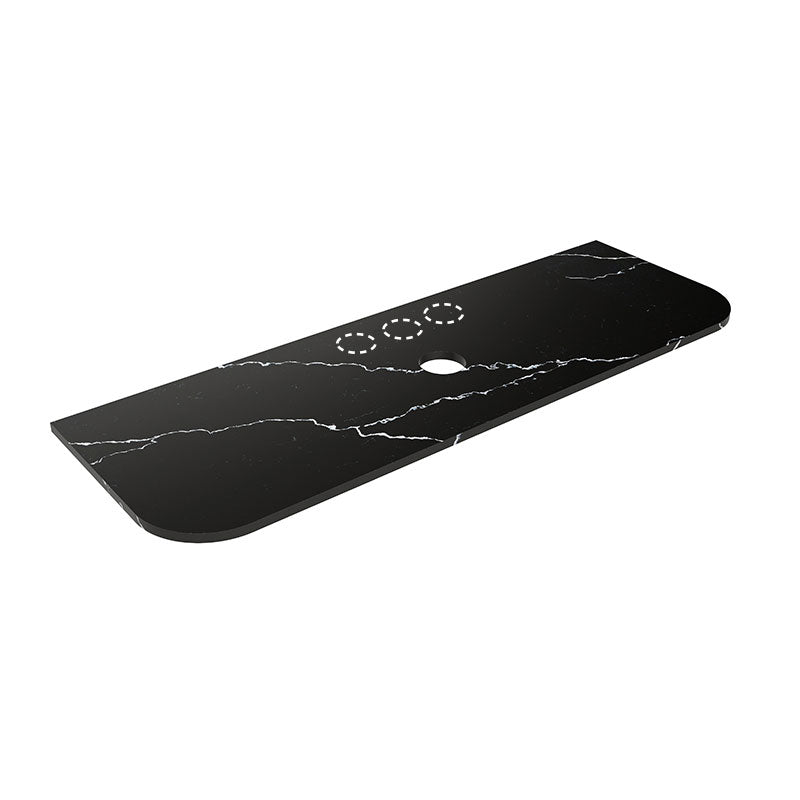 Lukka 20mm Thick Calacatta Night Curved Edge Zero Silica Engineer Stone Top with Center Waste Hole,  12 /10/2 O'clock Semi Drilled Tap Hole Available 605-1805mm