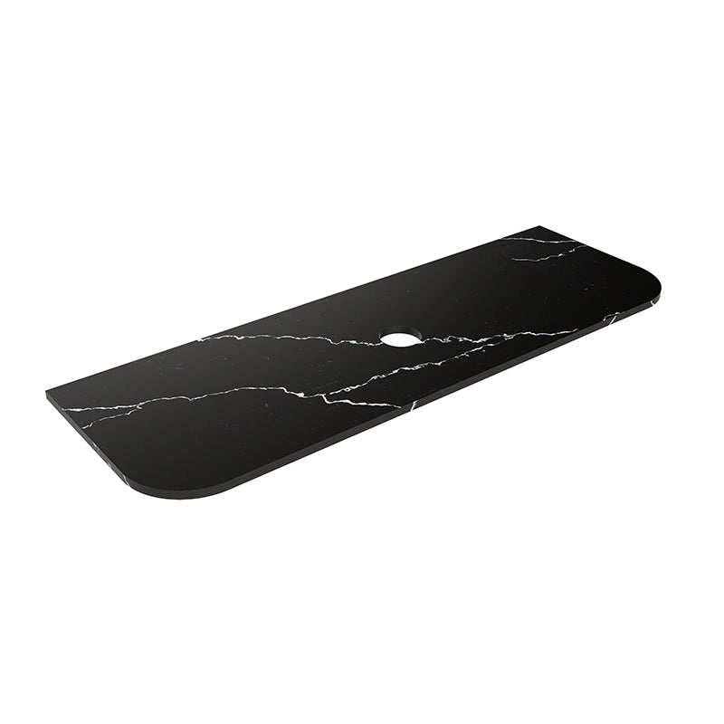Lukka 20mm Thick Calacatta Night Curved Edge Zero Silica Engineer Stone Top with Center Waste Hole,  12 /10/2 O'clock Semi Drilled Tap Hole Available 605-1805mm