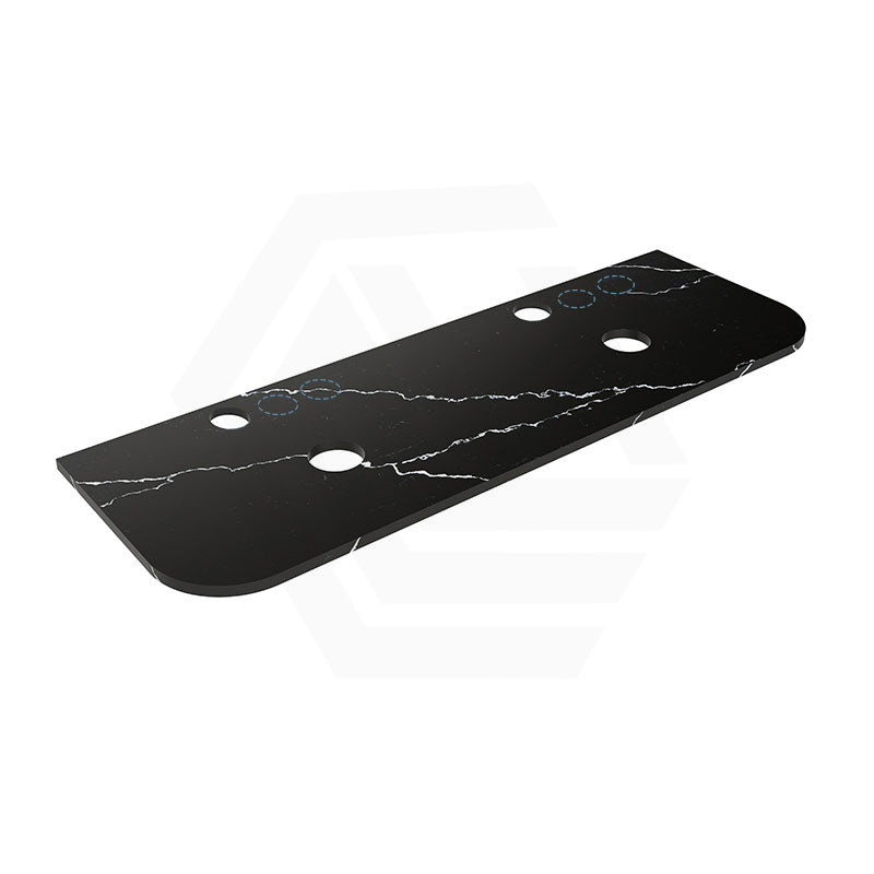 Lukka 20mm Thick Calacatta Night Curved Edge Zero Silica Engineer Stone Top with Center Waste Hole,  12 /10/2 O'clock Semi Drilled Tap Hole Available 605-1805mm