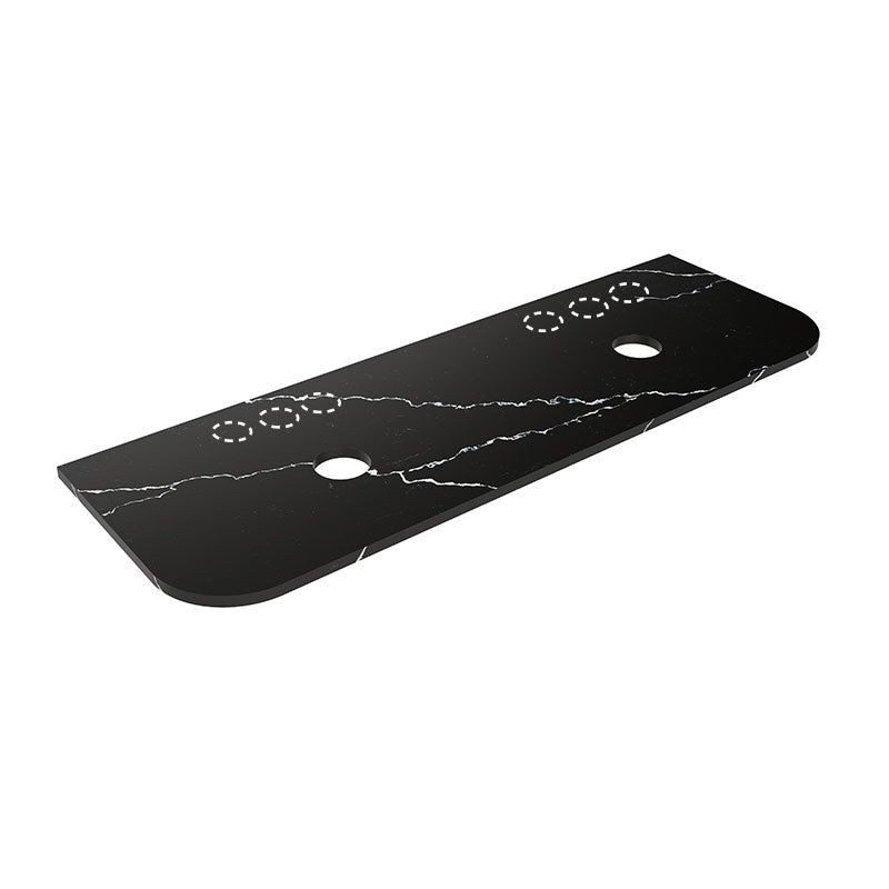 Lukka 20mm Thick Calacatta Night Curved Edge Zero Silica Engineer Stone Top with Center Waste Hole,  12 /10/2 O'clock Semi Drilled Tap Hole Available 605-1805mm