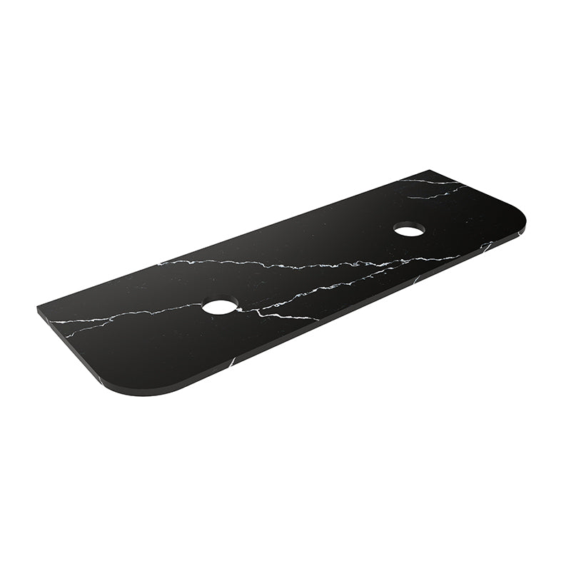 Lukka 20mm Thick Calacatta Night Curved Edge Zero Silica Engineer Stone Top with Center Waste Hole,  12 /10/2 O'clock Semi Drilled Tap Hole Available 605-1805mm