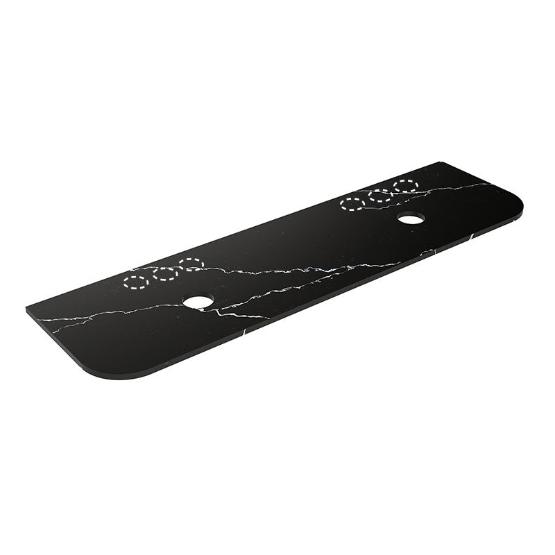 Lukka 20mm Thick Calacatta Night Curved Edge Zero Silica Engineer Stone Top with Center Waste Hole,  12 /10/2 O'clock Semi Drilled Tap Hole Available 605-1805mm