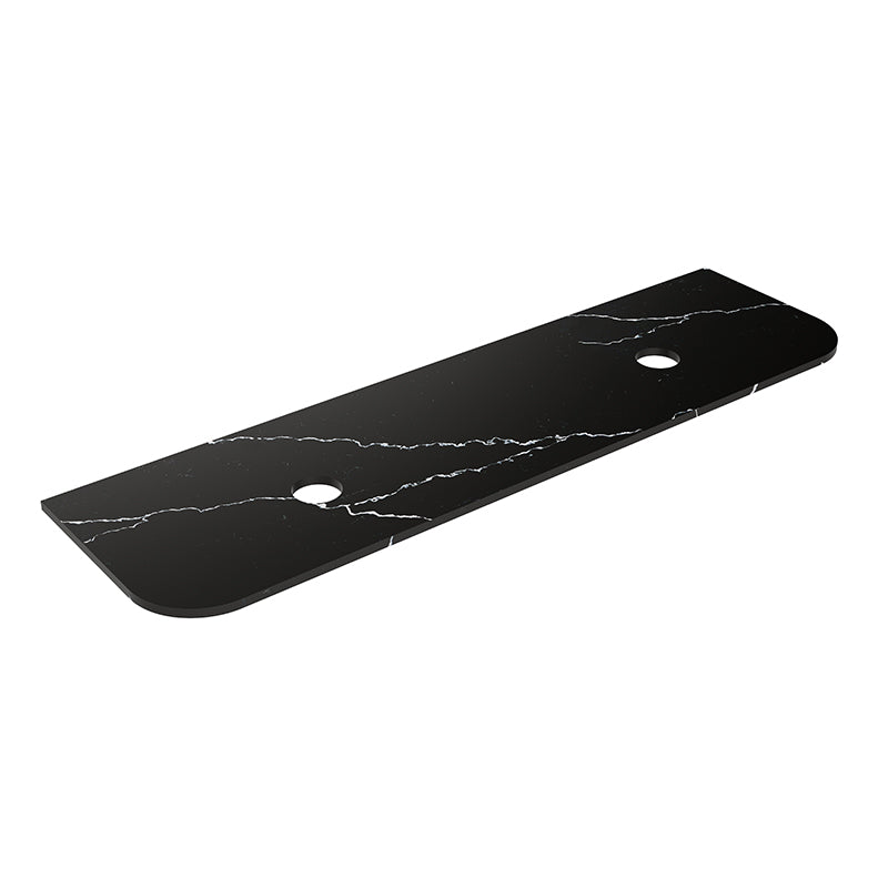 Lukka 20mm Thick Calacatta Night Curved Edge Zero Silica Engineer Stone Top with Center Waste Hole,  12 /10/2 O'clock Semi Drilled Tap Hole Available 605-1805mm