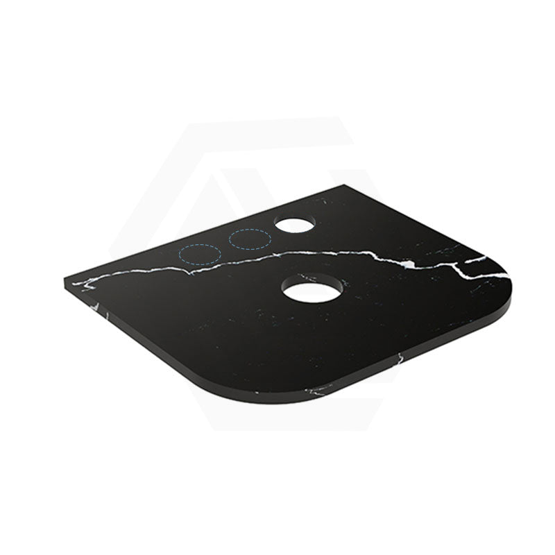 Lukka 20mm Thick Calacatta Night Curved Edge Zero Silica Engineer Stone Top with Center Waste Hole,  12 /10/2 O'clock Semi Drilled Tap Hole Available 605-1805mm