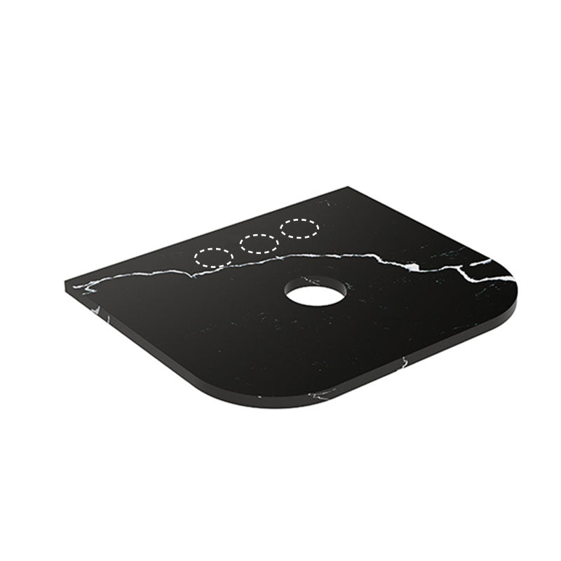 Lukka 20mm Thick Calacatta Night Curved Edge Zero Silica Engineer Stone Top with Center Waste Hole, 12 /10/2 O'clock Semi Drilled Tap Hole Available 605-1805mm