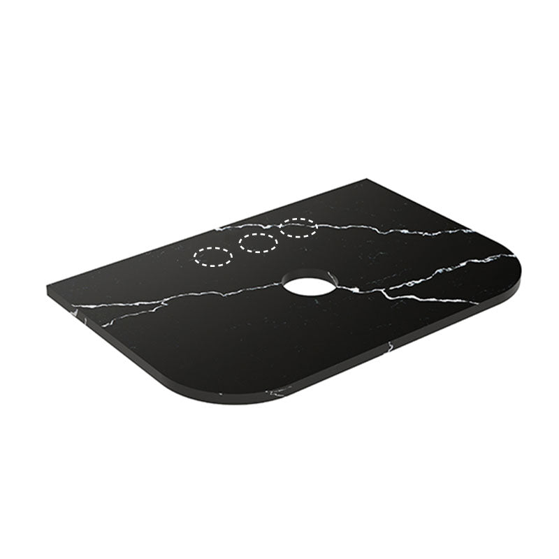 Lukka 20mm Thick Calacatta Night Curved Edge Zero Silica Engineer Stone Top with Center Waste Hole, 12 /10/2 O'clock Semi Drilled Tap Hole Available 605-1805mm