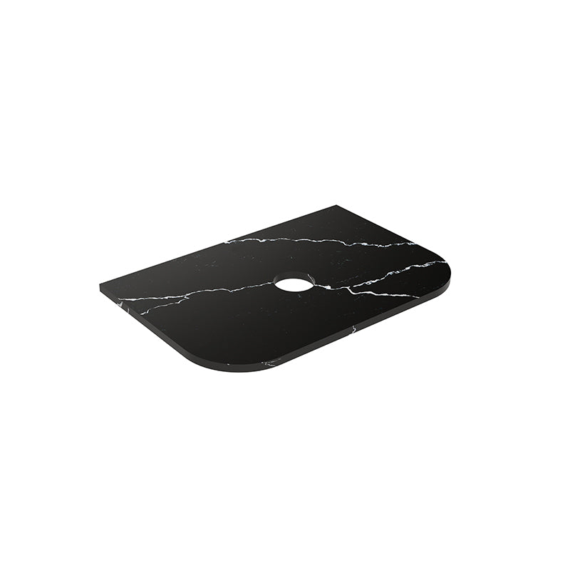 Lukka 20mm Thick Calacatta Night Curved Edge Zero Silica Engineer Stone Top with Center Waste Hole,  12 /10/2 O'clock Semi Drilled Tap Hole Available 605-1805mm