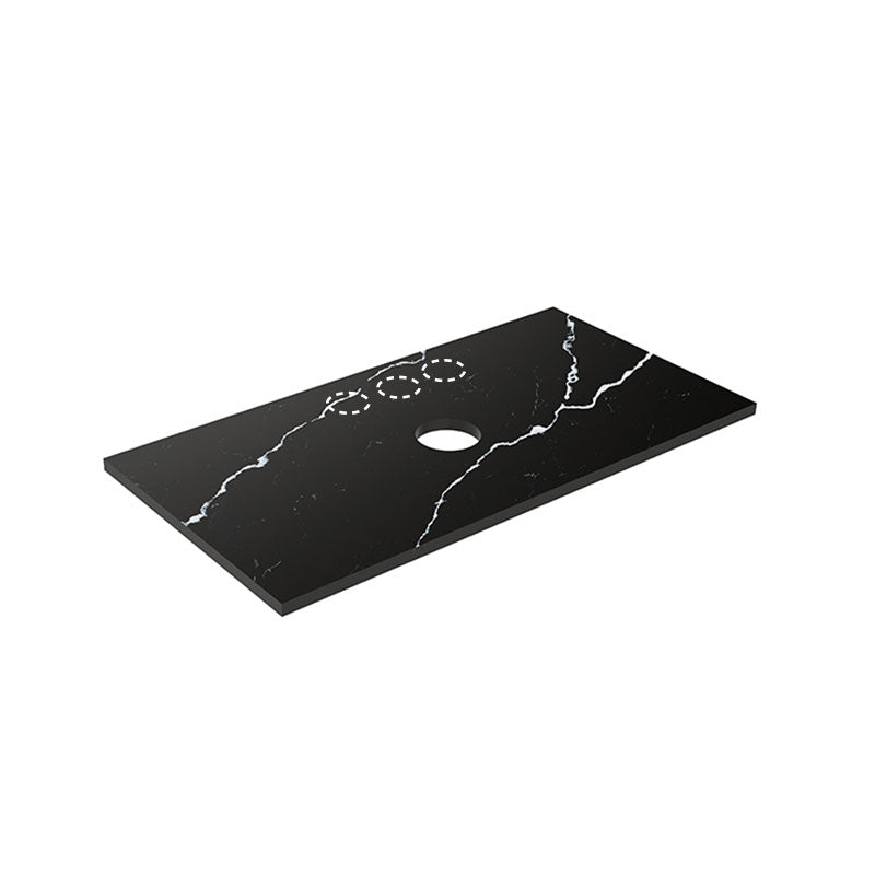 20mm Thick Lukka Calacatta Night Zero Silica Engineered Stone Vanity Top with Center Waste Hole, 605-1505mm, Semi-Drilled Tap Hole at 12/10/2 O'clock Positions