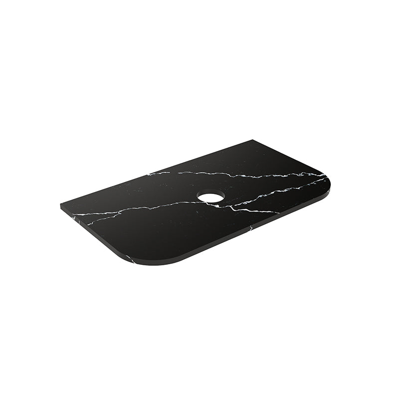 Lukka 20mm Thick Calacatta Night Curved Edge Zero Silica Engineer Stone Top with Center Waste Hole,  12 /10/2 O'clock Semi Drilled Tap Hole Available 605-1805mm