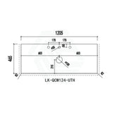 20mm Thick Lukka Calacatta White Zero Silica Engineered Stone Vanity Top with Center Waste Hole, 605-1505mm, Semi-Drilled Tap Hole at 12/10/2 O'clock Positions