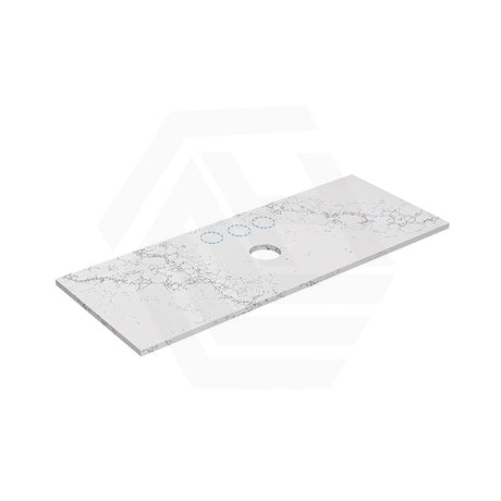 20mm Thick Lukka Calacatta White Zero Silica Engineered Stone Vanity Top with Center Waste Hole, 605-1505mm, Semi-Drilled Tap Hole at 12/10/2 O'clock Positions