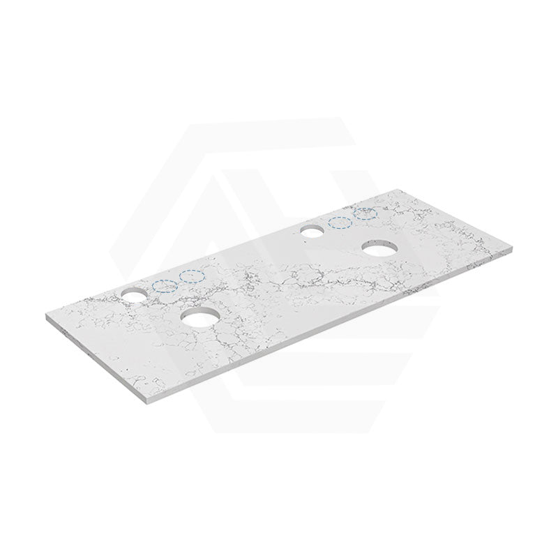 Lukka 20mm Thick Calacatta White Zero Silica Engineer Stone Top with Center Waste Hole,  12 /10/2 O'clock Semi Drilled Tap Hole Available 605-1505mm