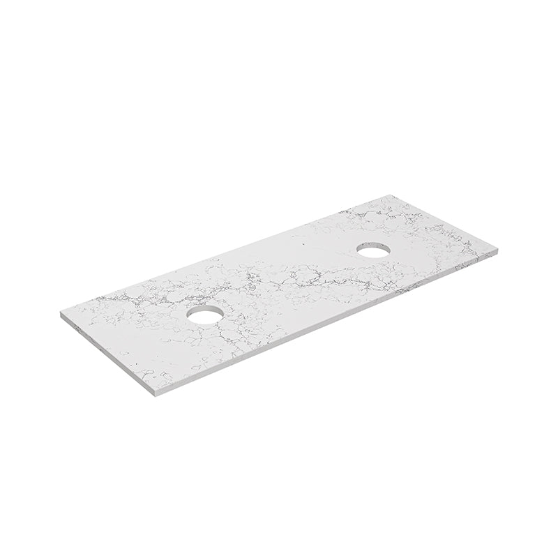 Lukka 20mm Thick Calacatta White Zero Silica Engineer Stone Top with Center Waste Hole,  12 /10/2 O'clock Semi Drilled Tap Hole Available 605-1505mm