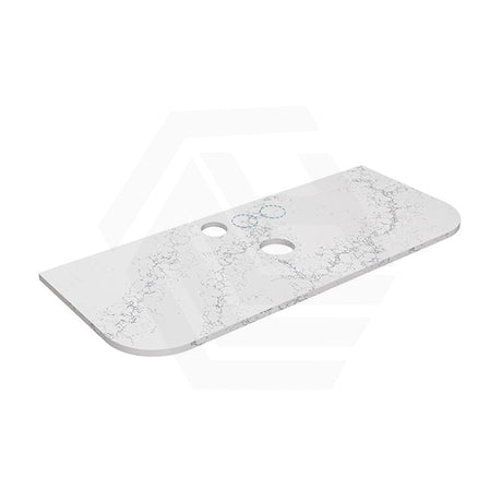Lukka 20mm Thick Calacatta White Curved Edge Zero Silica Engineer Stone Top with Center Waste Hole,  12 /10/2 O'clock Semi Drilled Tap Hole Available 605-1805mm