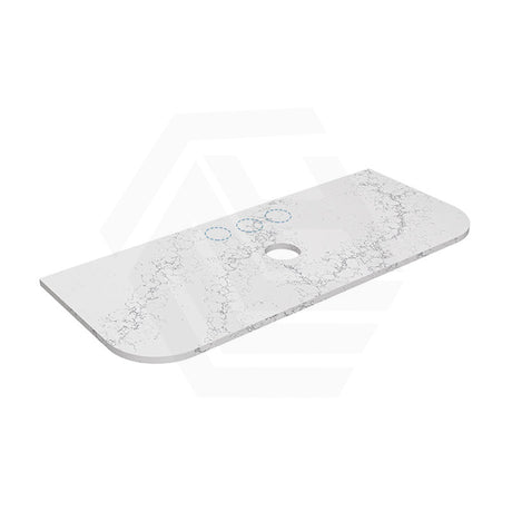 Lukka 20mm Thick Calacatta White Curved Edge Zero Silica Engineer Stone Top with Center Waste Hole,  12 /10/2 O'clock Semi Drilled Tap Hole Available 605-1805mm