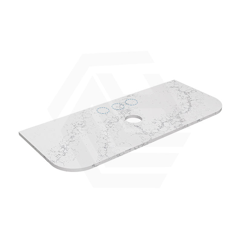 Lukka 20mm Thick Calacatta White Curved Edge Zero Silica Engineer Stone Top with Center Waste Hole,  12 /10/2 O'clock Semi Drilled Tap Hole Available 605-1805mm