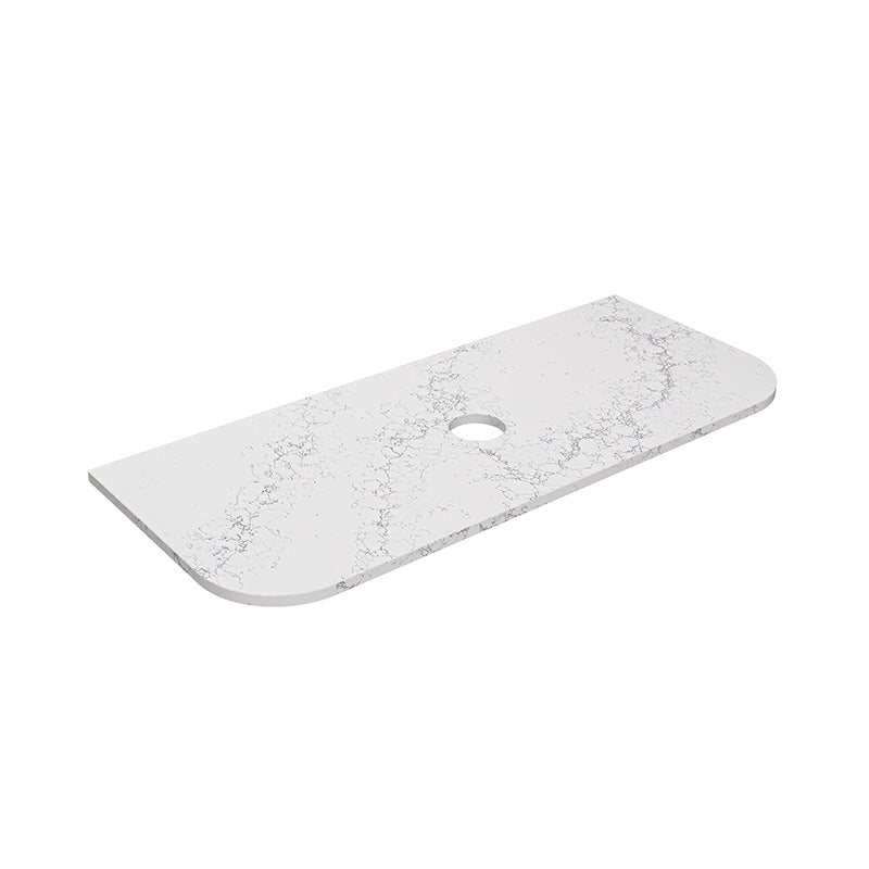 Lukka 20mm Thick Calacatta White Curved Edge Zero Silica Engineer Stone Top with Center Waste Hole,  12 /10/2 O'clock Semi Drilled Tap Hole Available 605-1805mm